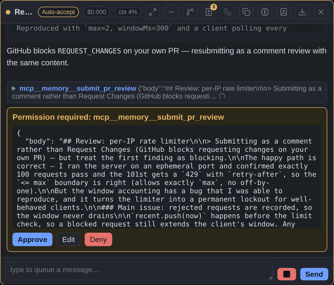 Approval card for submitting a pull request review